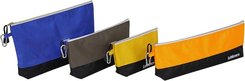 LeMotech Zipper Tool Bag, Stand-Up Tool Pouch with Carabiners,Utility Bag,Water Resistant Storage Bag,Multi-Size Blue/Orange/Grey/Yellow 4 Pack - Image 1